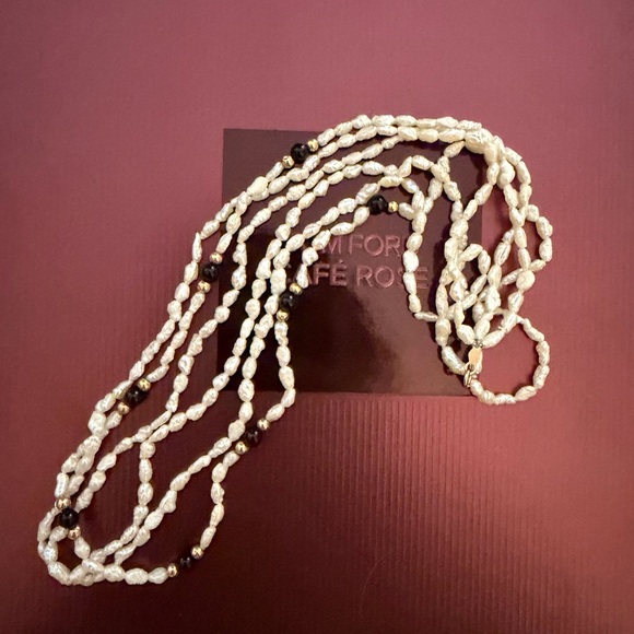 Vintage 14kt solid gold genuine baroque rice pearl 3-strand choker necklace